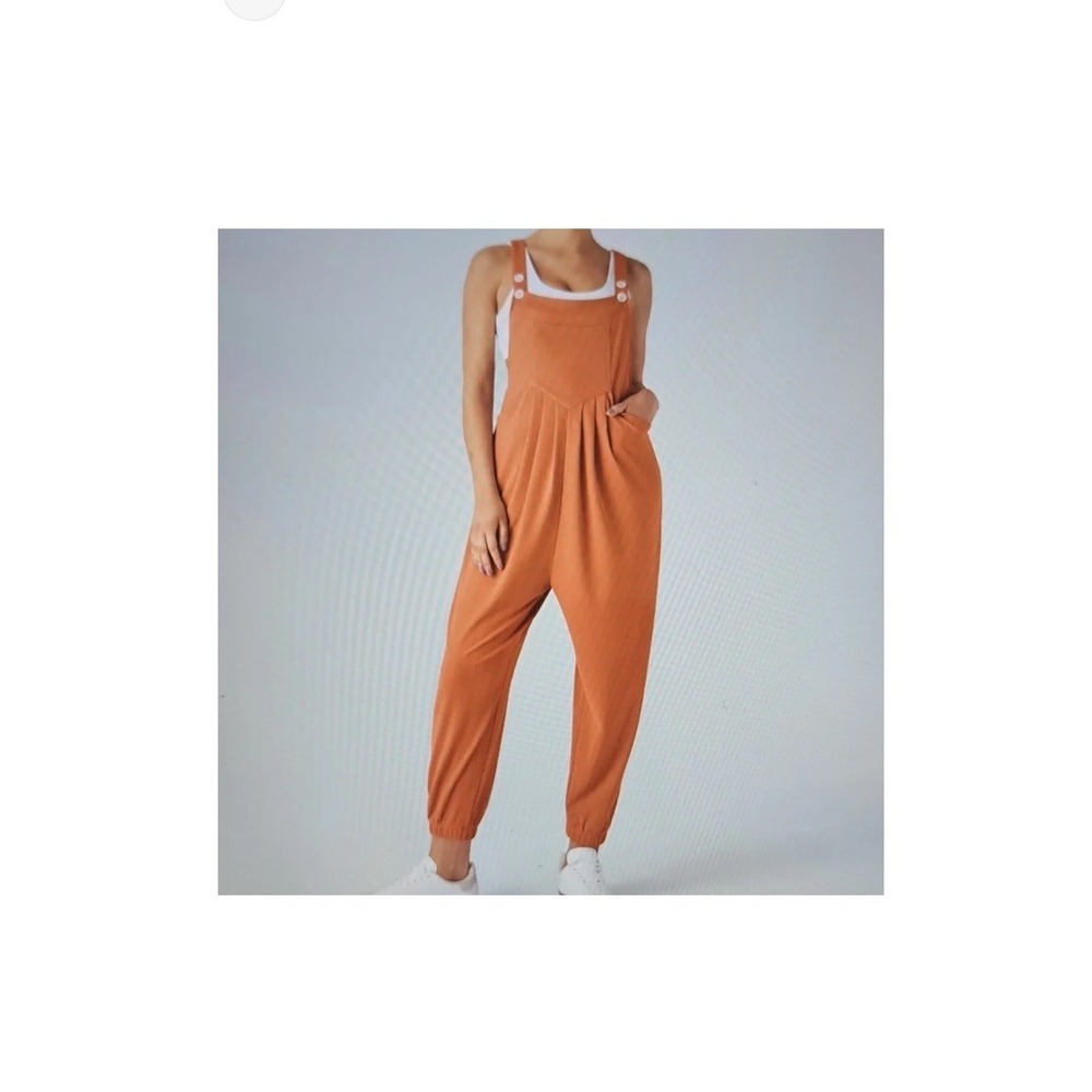 Halara Jogger Overalls‎ Size S Adjustable Straps Micro Waffle Knit Orange